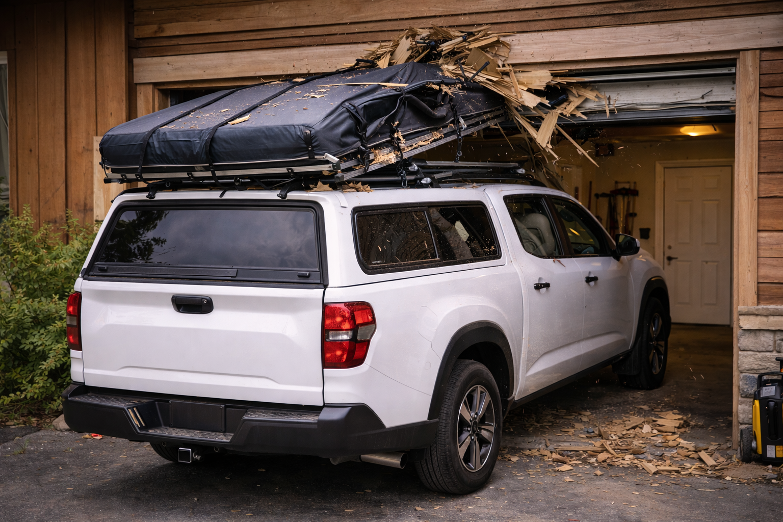 Roof rack garage damage